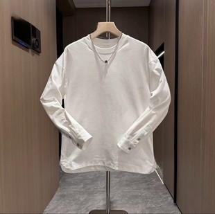 新款 圆领潮流时尚 纯色休闲卫衣男士 口长袖 下摆开衩上衣 纽扣袖 秋季