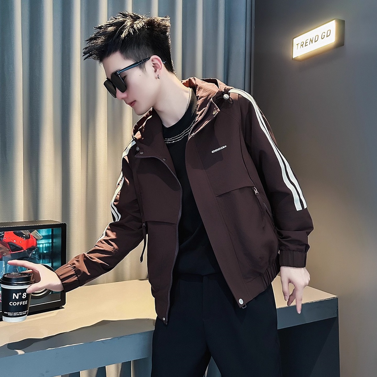 秋季潮牌痞帅条纹工装夹克外套男