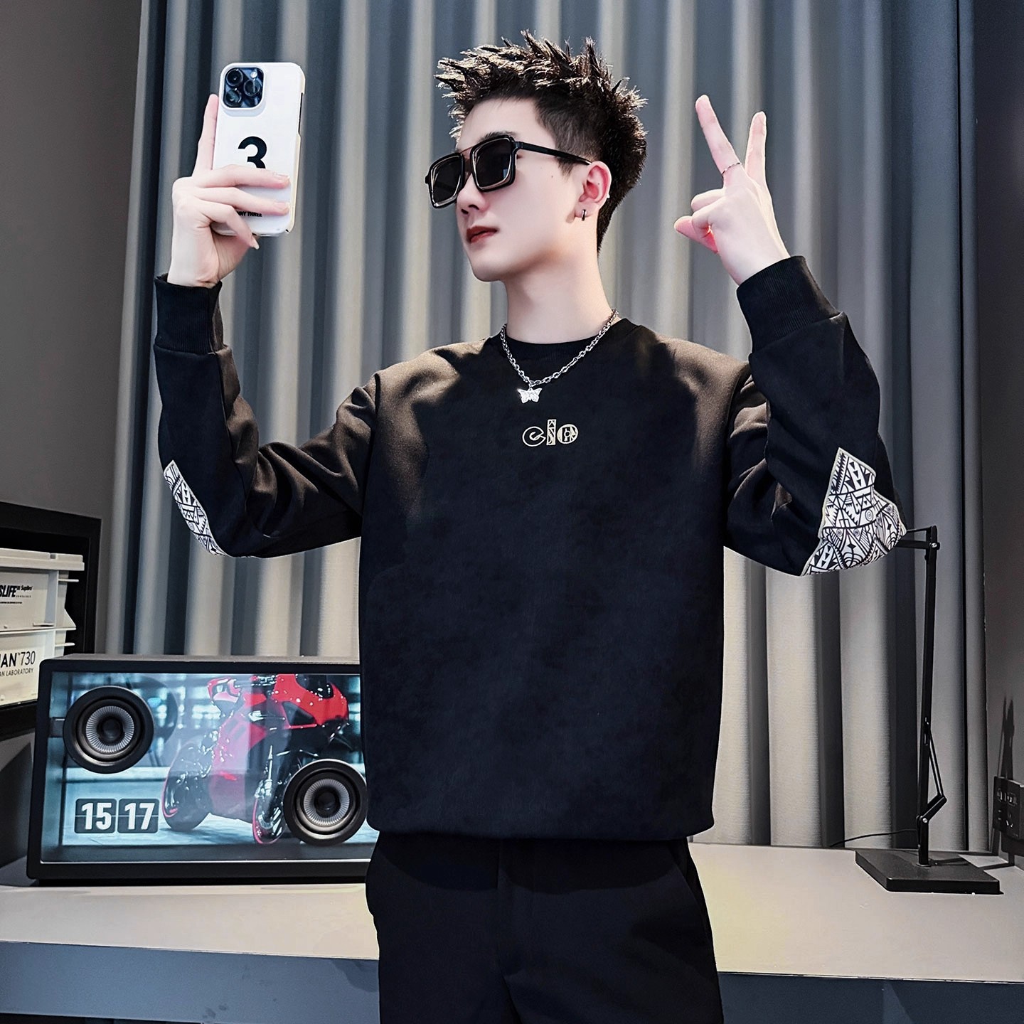 设计感卫衣男春秋季痞帅扎染长袖