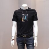 休闲上衣男士 夏季 薄款 时尚 半袖 潮牌大码 修身 简约T恤男丝光棉短袖