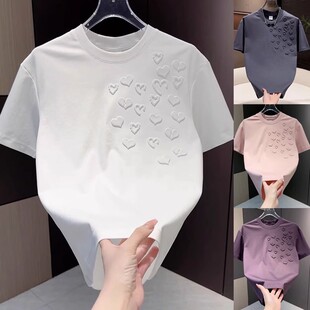 爱心钢印休闲短袖 时尚 T恤男网红潮流百搭修身 半袖 夏季 打底衫 爆款