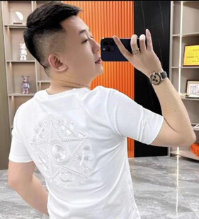 欧货男士圆领刺绣短袖2026夏季新款玫瑰之恋网红修身纯棉T恤男款