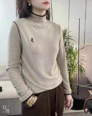 拼接半高领双面加绒上衣打底衫女2025冬新款百搭保暖德绒内搭小衫