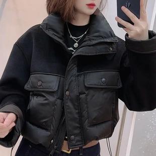 欧货设计感拼接立领羽绒服女2025冬季新款宽松显瘦百搭加厚短外套