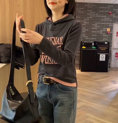 网红同款双面德绒连帽卫衣女2025冬新款减龄百搭拼色内搭上衣帽衫