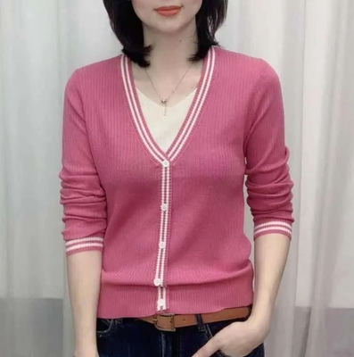 2025秋新款假两件V领针织衫女修身显瘦百搭网红同款六个羊毛上衣