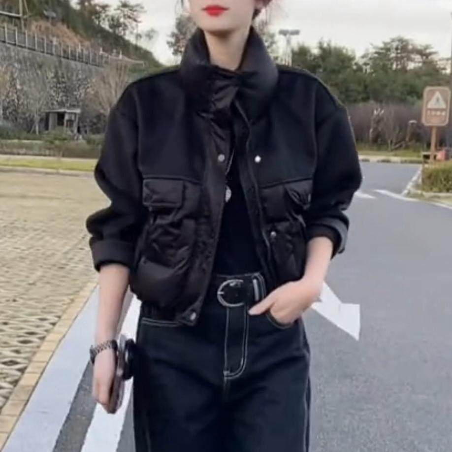 流行网红爆款拼接立领羽绒服女2025冬新款时尚宽松百搭加厚短外套