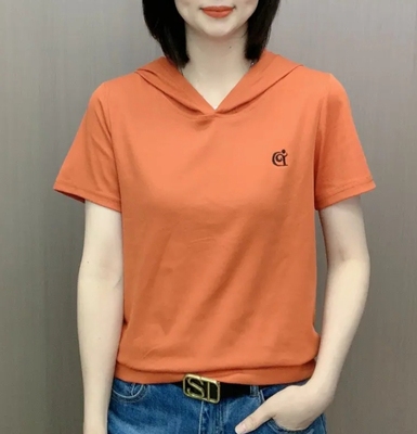2025夏季新款短袖连帽T恤女休闲百搭显瘦设计感刺绣体恤上衣帽衫