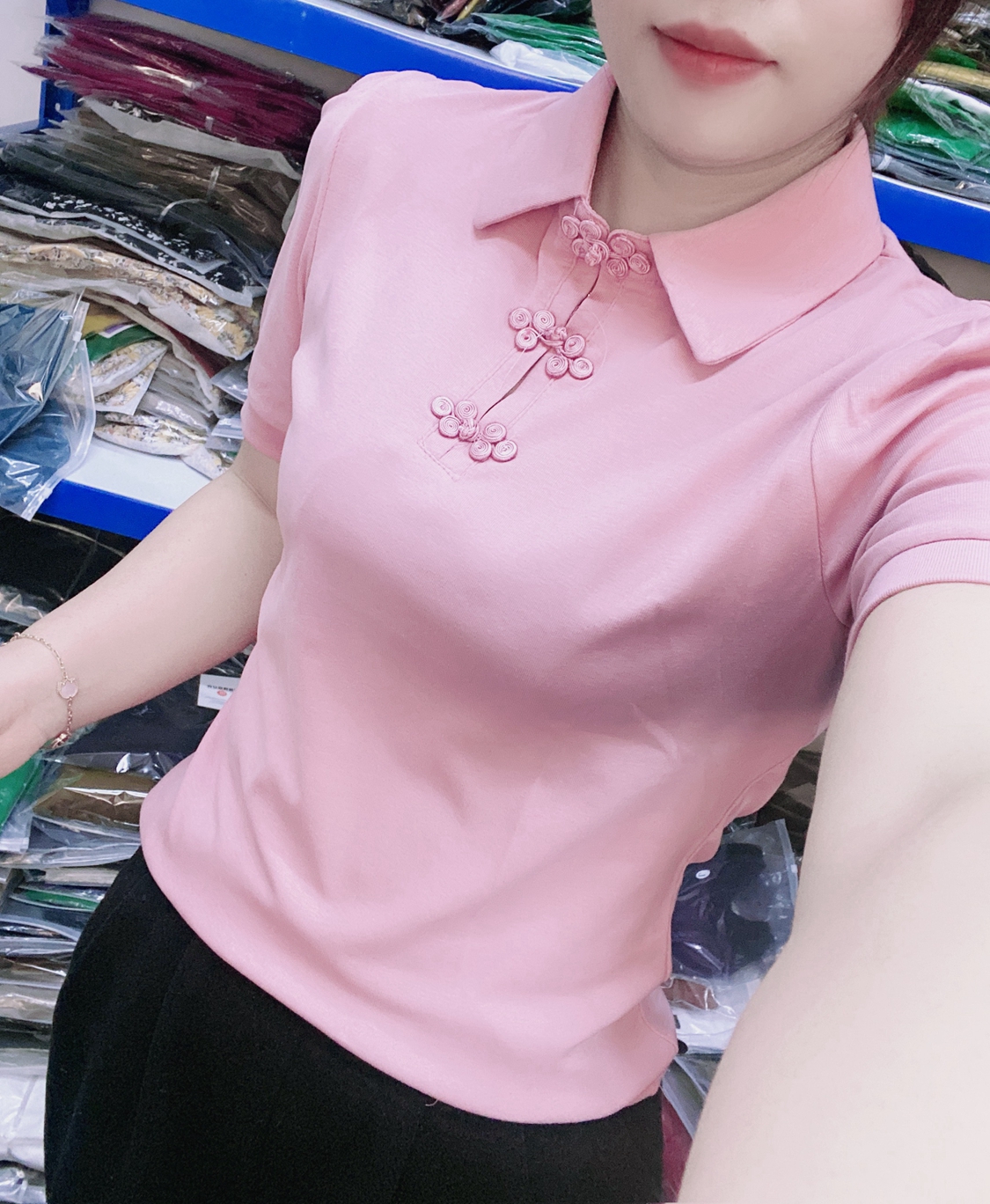 新中式国风盘扣短袖T恤女2026夏新款通勤百搭显瘦POLO领上衣小衫