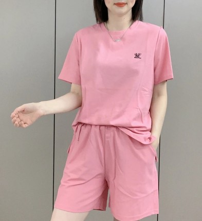 2024夏季新款宽松短袖T恤家居服套装女阔腿短裤休闲运动服两件套