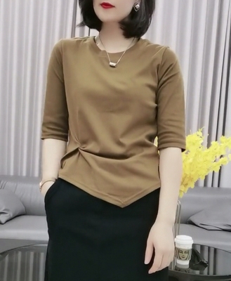 2025春季新款不规则T恤打底衫女修身显瘦百搭设计感小众中袖上衣