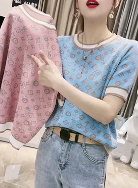 欧货时尚洋气短袖冰丝上衣女2025夏季新款减龄设计感针织衫女薄T