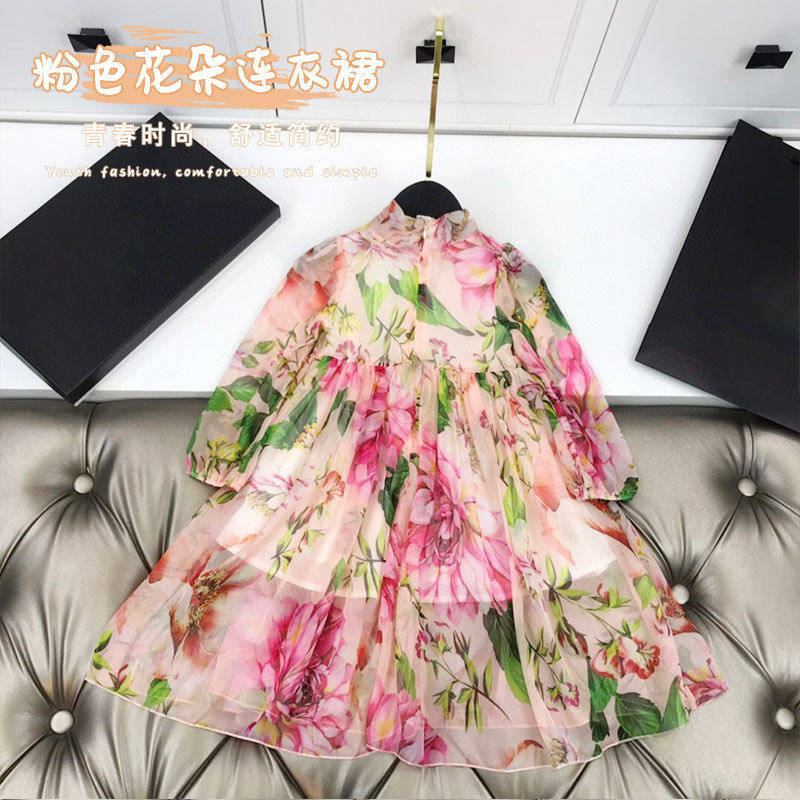 中大童女童新款洋气花朵蝴蝶结公主裙