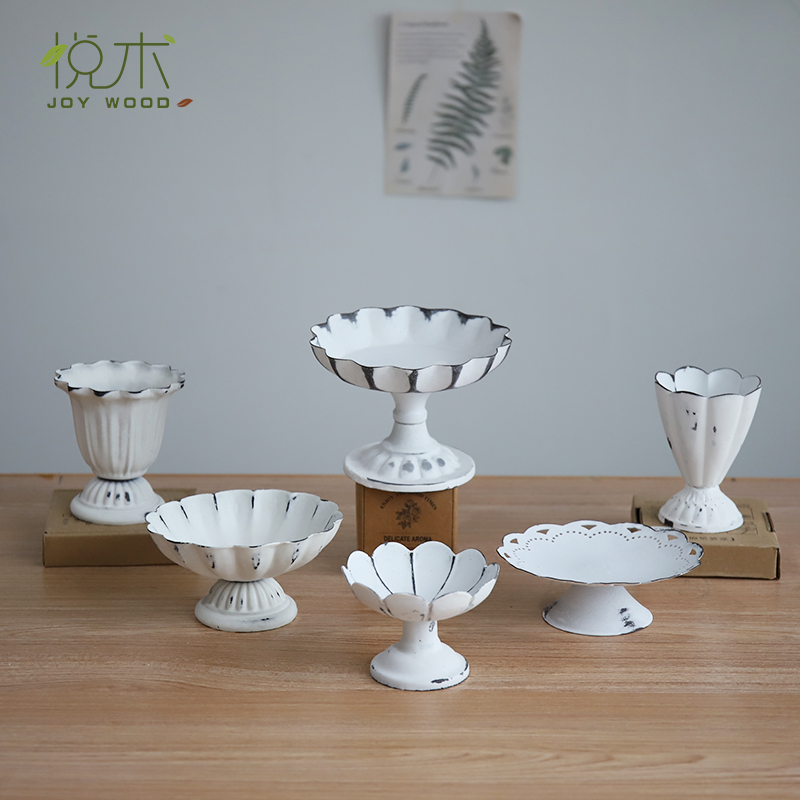 复古白色做旧铁艺花器欧式