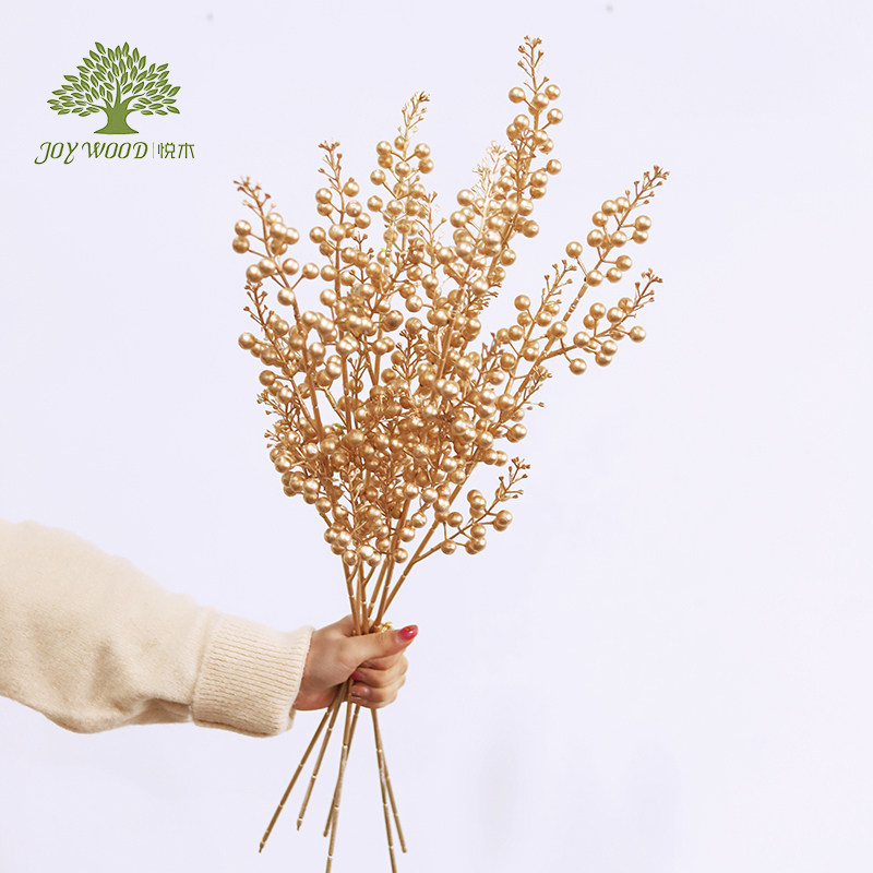 悦木 新年年宵花金色北美冬青尤加利仿真花家居客厅摆件婚庆装饰