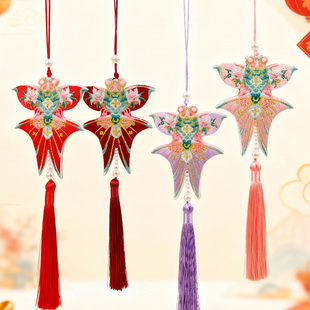 悦木新年古风刺绣风筝鱼挂饰流苏挂件春节盆栽福桶中国结装饰配件