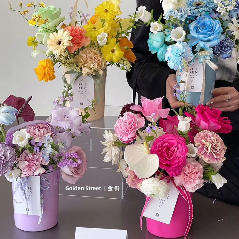 新款pp插花桶花卉抱抱桶创意礼物鲜花桶花艺手工花盒diy花店花筒