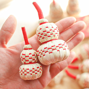 悦木 新年春节特色手工编织福禄葫芦车挂钥匙扣包挂福桶装饰挂件