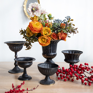 悦木黑色复古铁艺花器花瓶花翁花盆复古欧式插花器皿橱窗陈列摆件