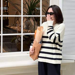 52T822 全棉时髦廓形重磅加厚条纹宽松针织衫 Q姐 条纹定律