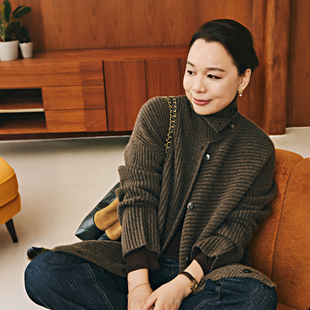 5035C 100%baby羊绒坑条多穿立领毛衣外套 Q姐 不对称美学