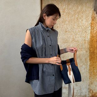 52C860 私服系列纯棉撞色格纹廓形休闲马夹 Q姐 叠穿美学