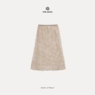 亚麻扎染蕾丝拼高腰A字半身裙 Q姐 草木色 系列 53P079 法式