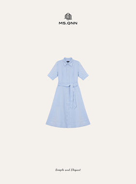 Q姐“海盐”R*L经典款钱布雷蓝复古重工水洗衬衫裙 39D1506