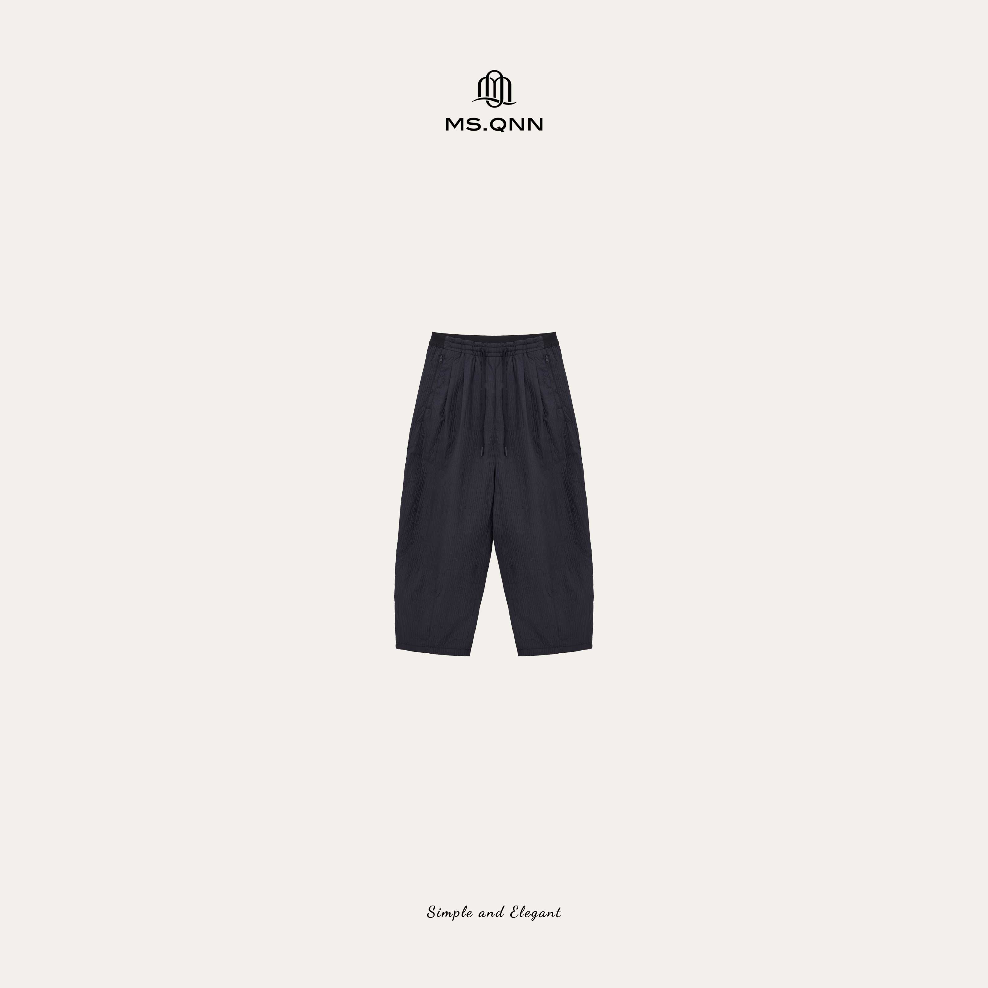 Q姐“褶皱美学”进口褶皱肌理轻量级夹真丝棉保暖裤 52P1608