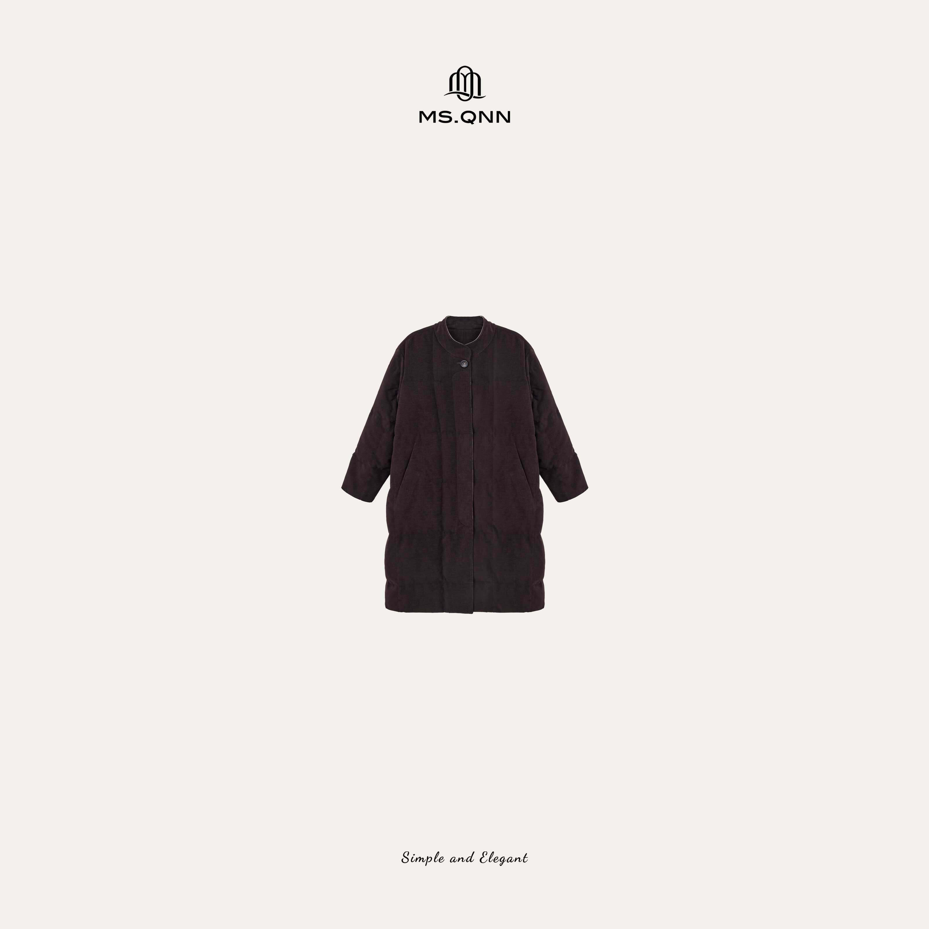 Q姐“腔调感”有温度有风度灯芯绒长款90鹅绒大外套 52C1576