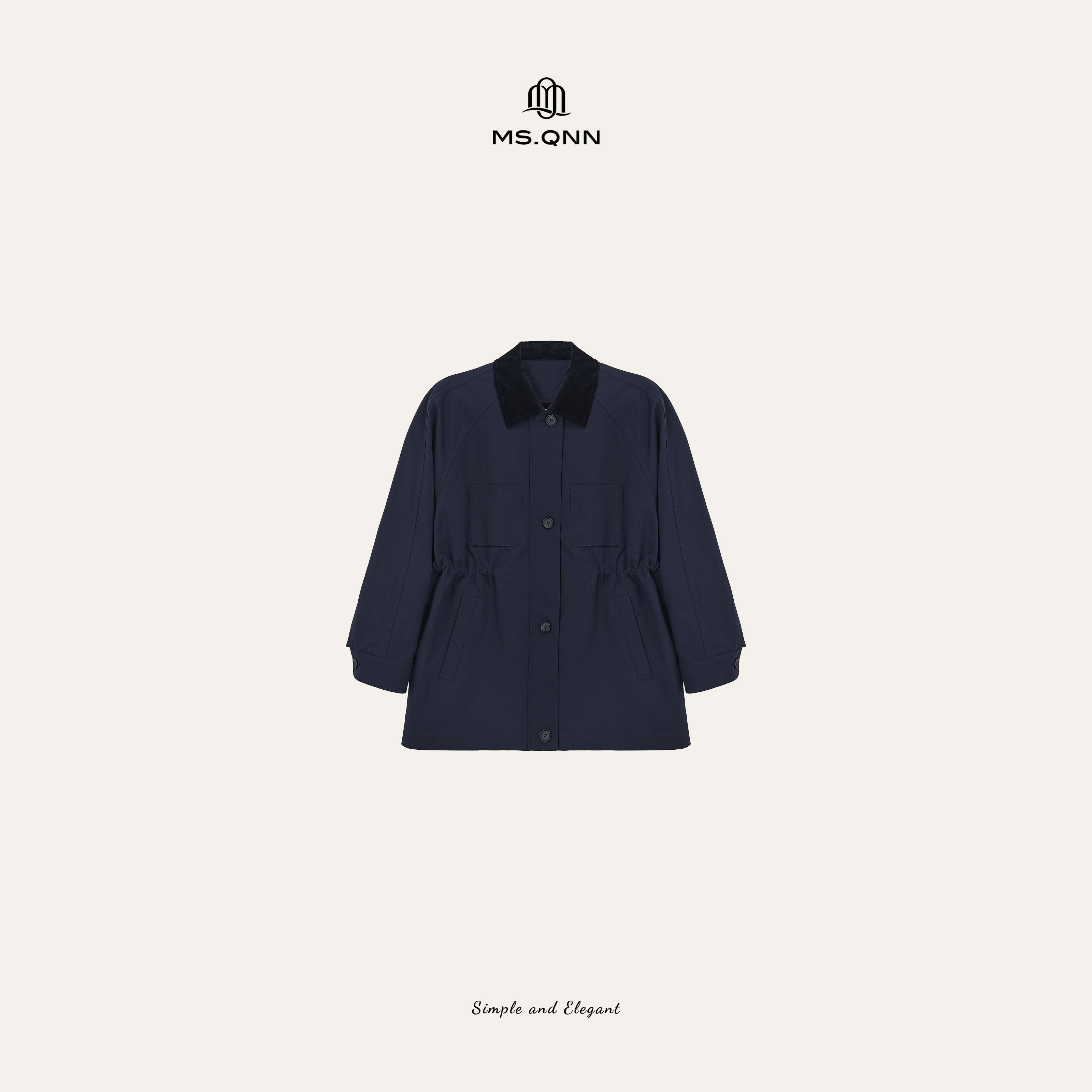 Q姐“老钱腔调”特织肌理抗皱面料拼灯芯绒风衣外套 52C709