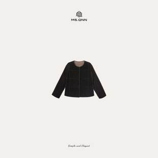 52C1599 100真丝丝绒绗缝设计宽松90白鸭绒羽绒服 Q姐 苔藓