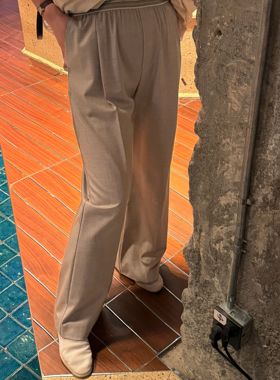 【Q姐】“慵懒”羊毛松紧腰撞色直筒长裤 37P117