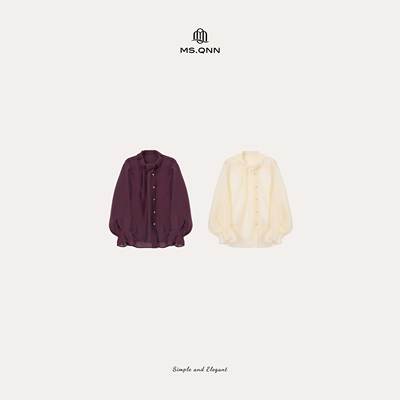 Q姐”烛光晚宴“大气法式贵气花苞领长袖衬衫 52C1772