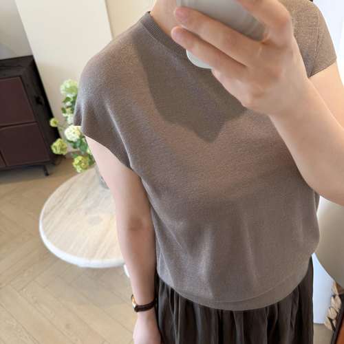Q姐 “流光溢彩”桑蚕丝金葱落肩无袖针织衫背心上衣 53T1202