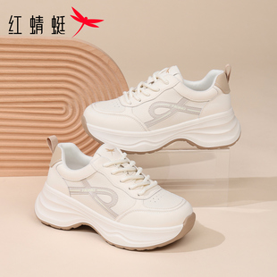 2025冬季 运动鞋 新款 大码 女 厚底增高加绒保暖休闲老爹鞋 红蜻蜓女鞋