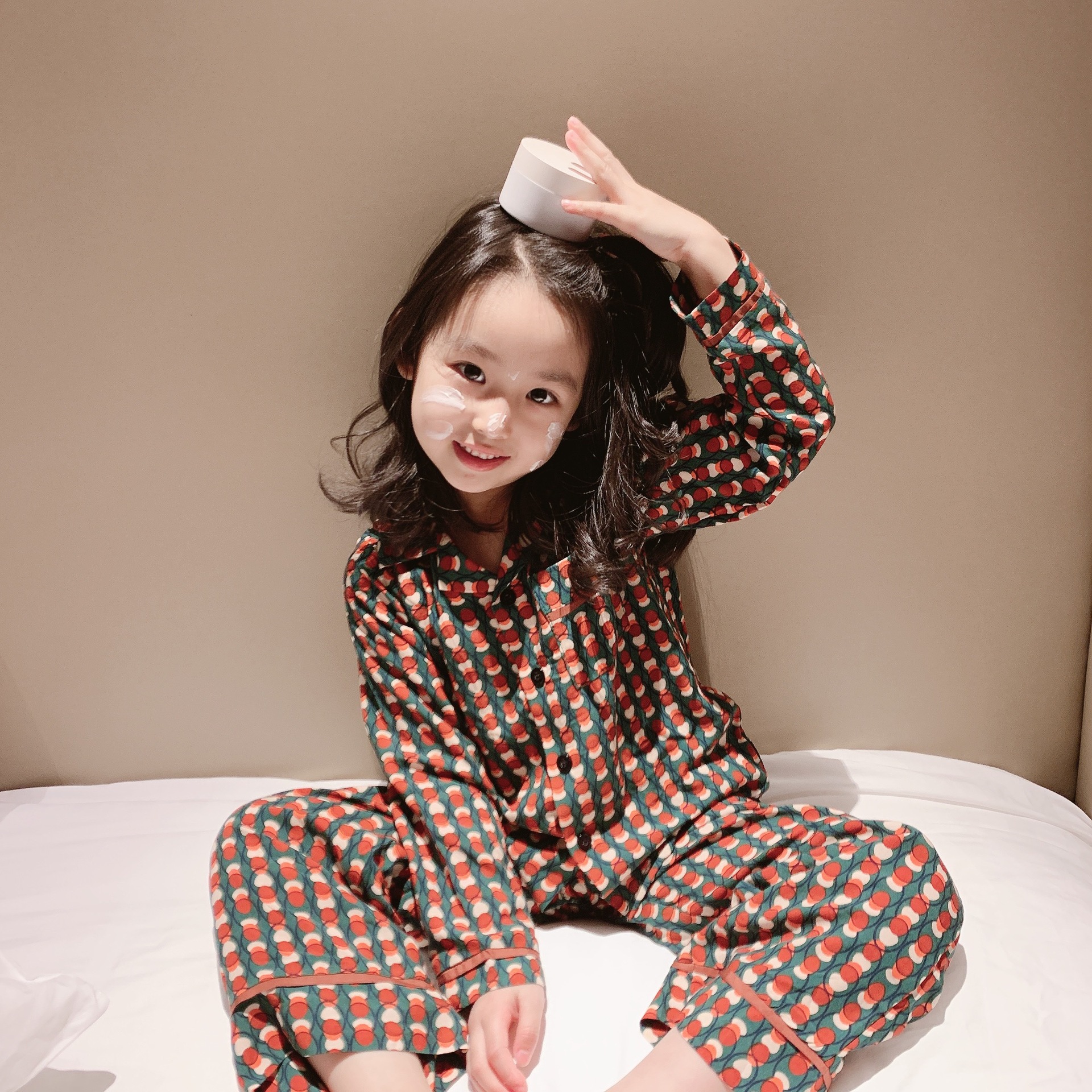 女童家居服新款复古印花睡衣套装