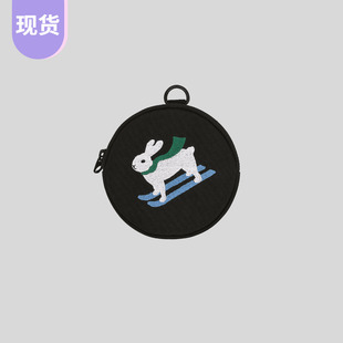 韩国正品KBP迷你化妆包刺绣零钱包圆形收纳包可爱兔子ins风新品