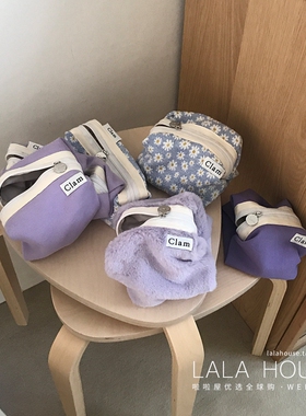 韩国代购Clam收纳包化妆包数码包便携口红包薰紫色小花ins小清新