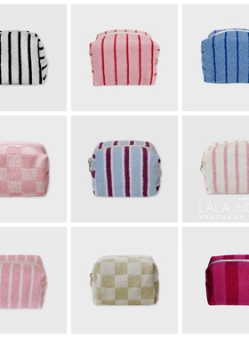 韩国代购Unfold毛巾化妆包复古条纹收纳包便携旅行ins风洗漱包