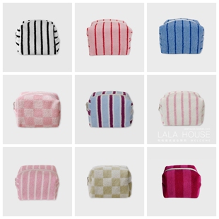 韩国代购Unfold毛巾化妆包复古条纹收纳包便携旅行ins风洗漱包