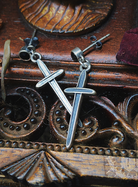 【Holy Massacre】做旧另类复古哥特十字架纯银耳坠耳钉 925银