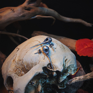 复古暗黑哥特做旧纯银鸟骨耳钉 瘟疫医生 Death 925银 Little