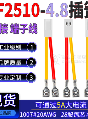 KK/KF2510转4.8mm插簧转接线 开关端子线20AWG大电流连接线2/4/6P