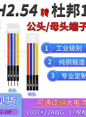XH2.54转杜邦1P端子线 22AWG粗铜线大电流公母电子线2p3p4p6p10p