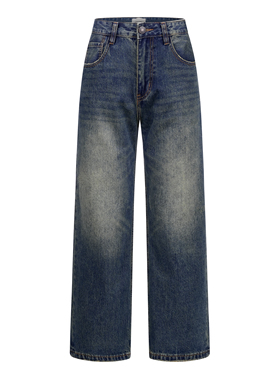 HOOCHEER 赫奢vintage日本高盎司面料复古做旧宽松直筒牛仔裤男