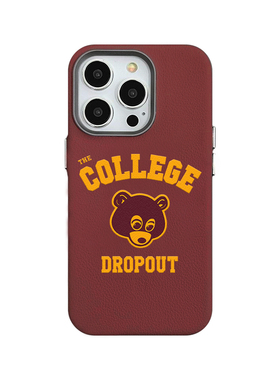 kanye侃爷熊复古适用16苹果15手机壳14高档纯色皮质iphone15promax新款15pro简约14pro金属镜头防摔潮牌大孔