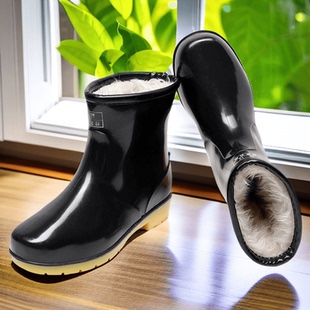 加厚加绒棉雨鞋男保暖防水胶鞋冬款女士短筒防滑雨靴钓鱼情侣套鞋