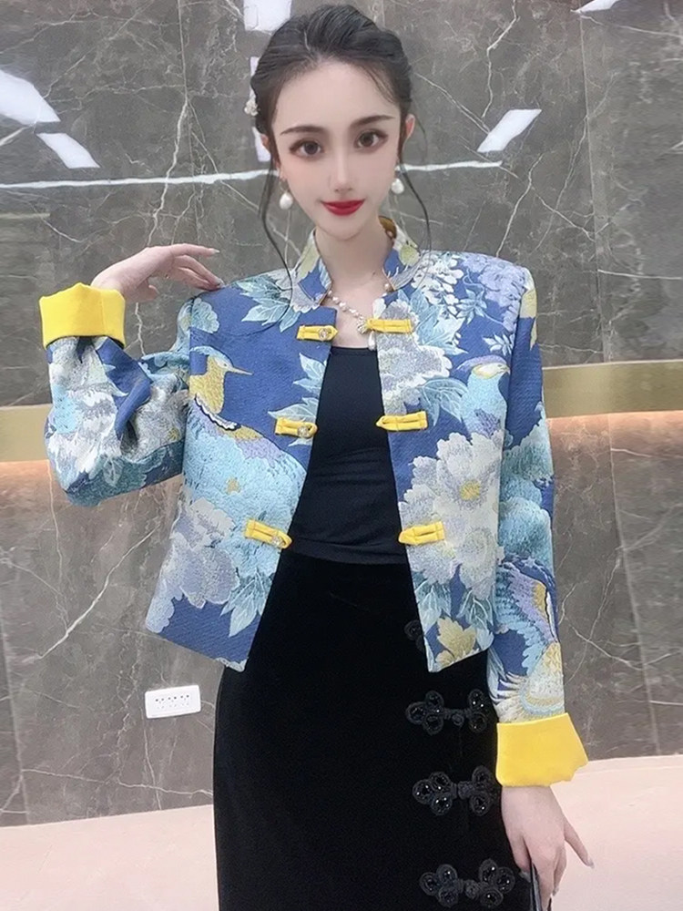 CHINESE STYLE TANG COSTUME WOMENS IMPROVED TIDE AUTUMN AND WINTER CHINESE WOMENS EMBROIDERY NATIONAL TIDE JACKET CHEONGSAM RETRO BUCKLE TOP