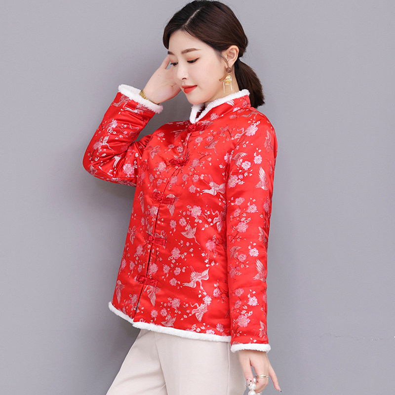 CHINESE NEW YEAR TANG COSTUMES WOMENS NEW YEARS CLOTHES CHINESE STYLE COTTON CLOTHES CHINESE COTTON CLOTHES WOMENS HANFU RED MODIFIED CHEONGSAM-STYLE TOPS